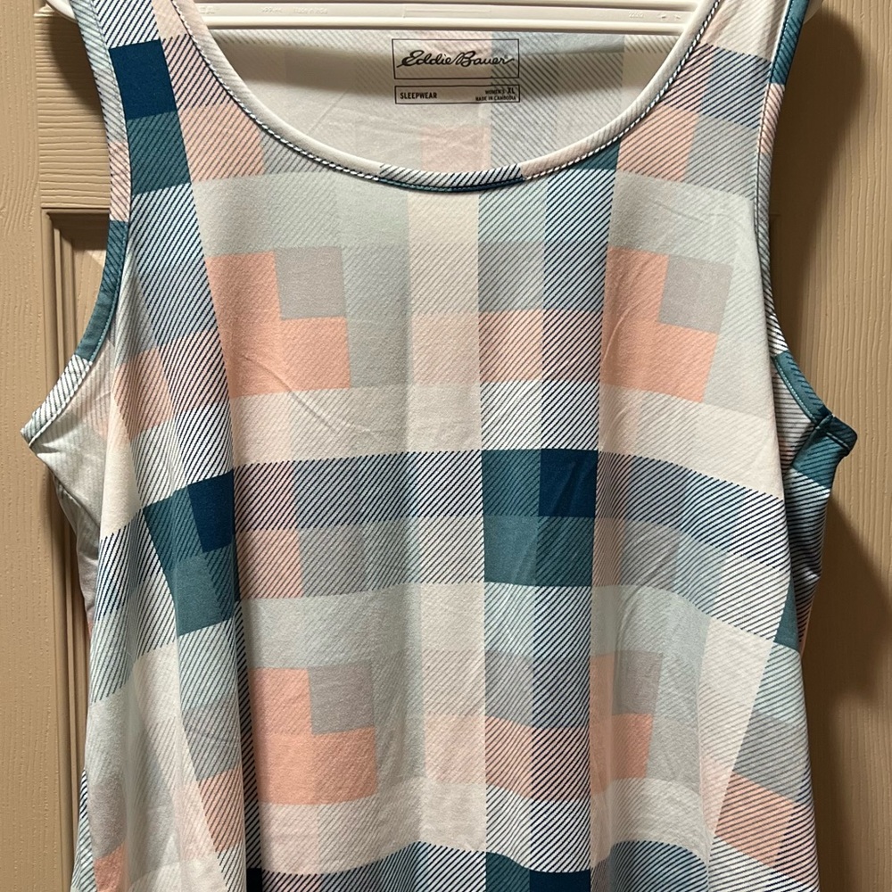 Eddie Bauer Women's Plaid Tank Top - Blue and Peach